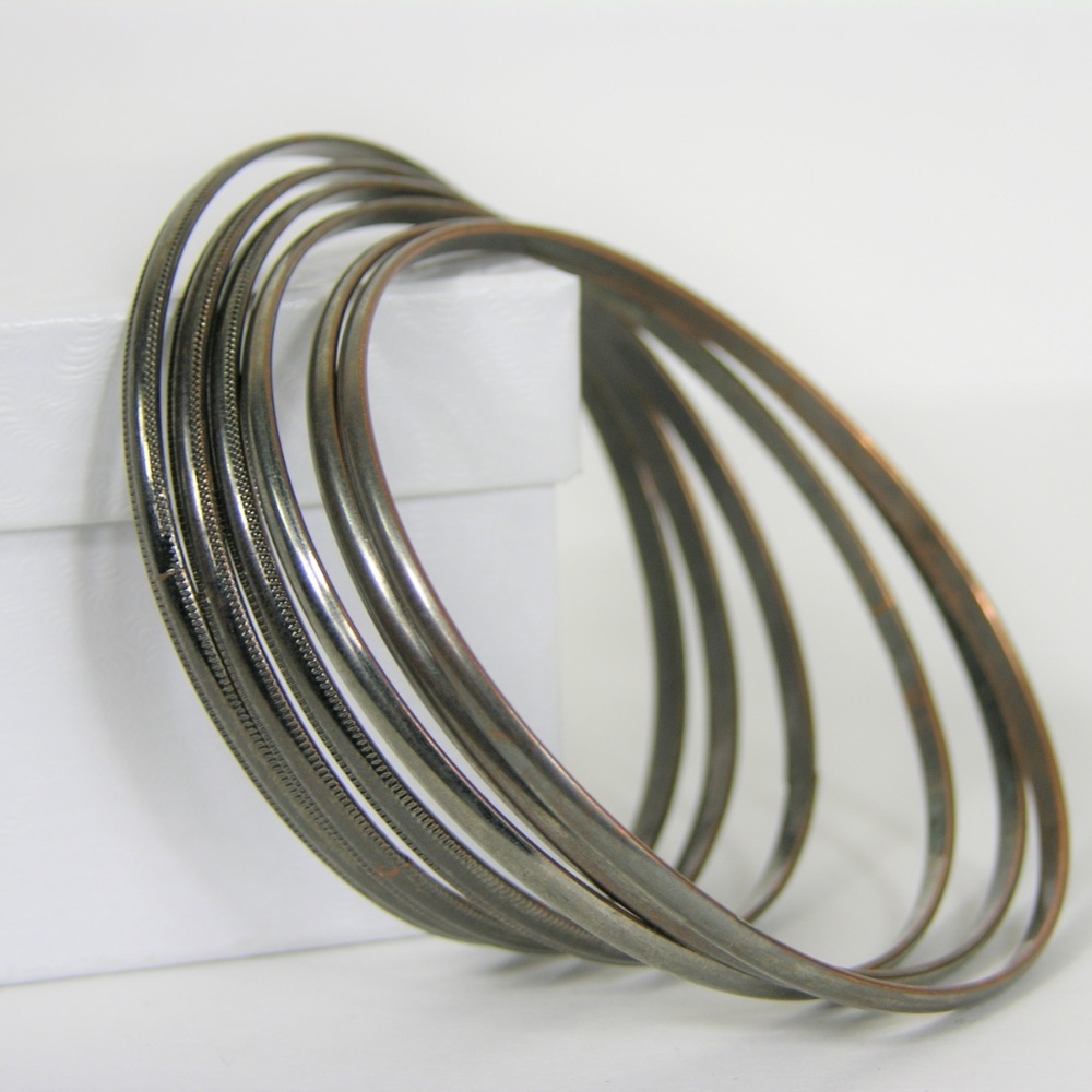 LAST ONE! Black Steel Oxidized Bangles, Set of 6